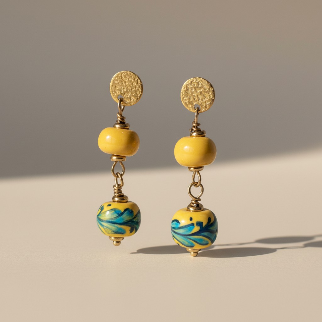 orecchini pendenti in ceramica artigianale yellow